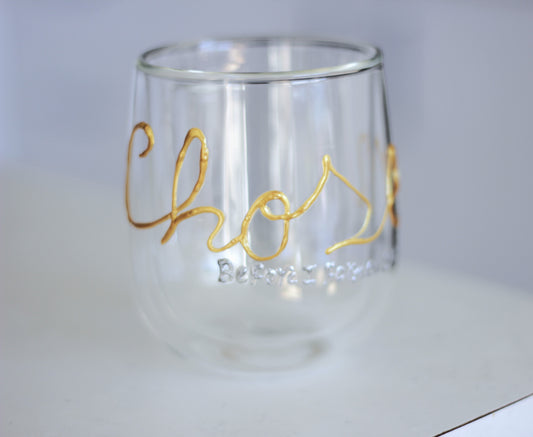 Chosen personalised hand-painted double wall glass mugs