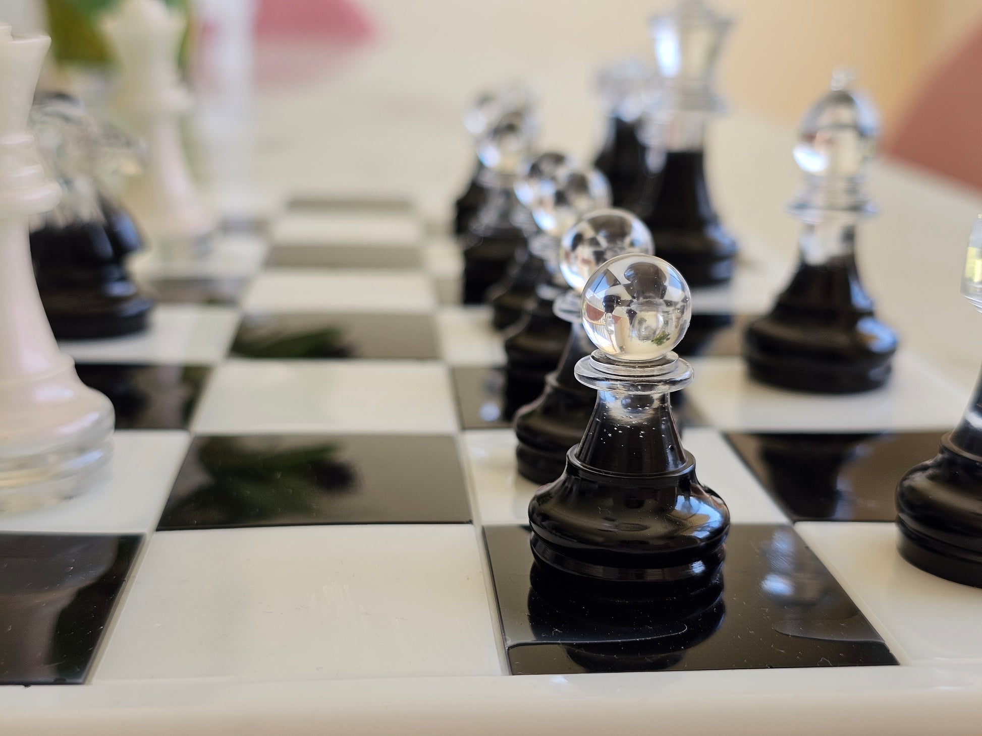 Elegant resin chess board with personalised custom details