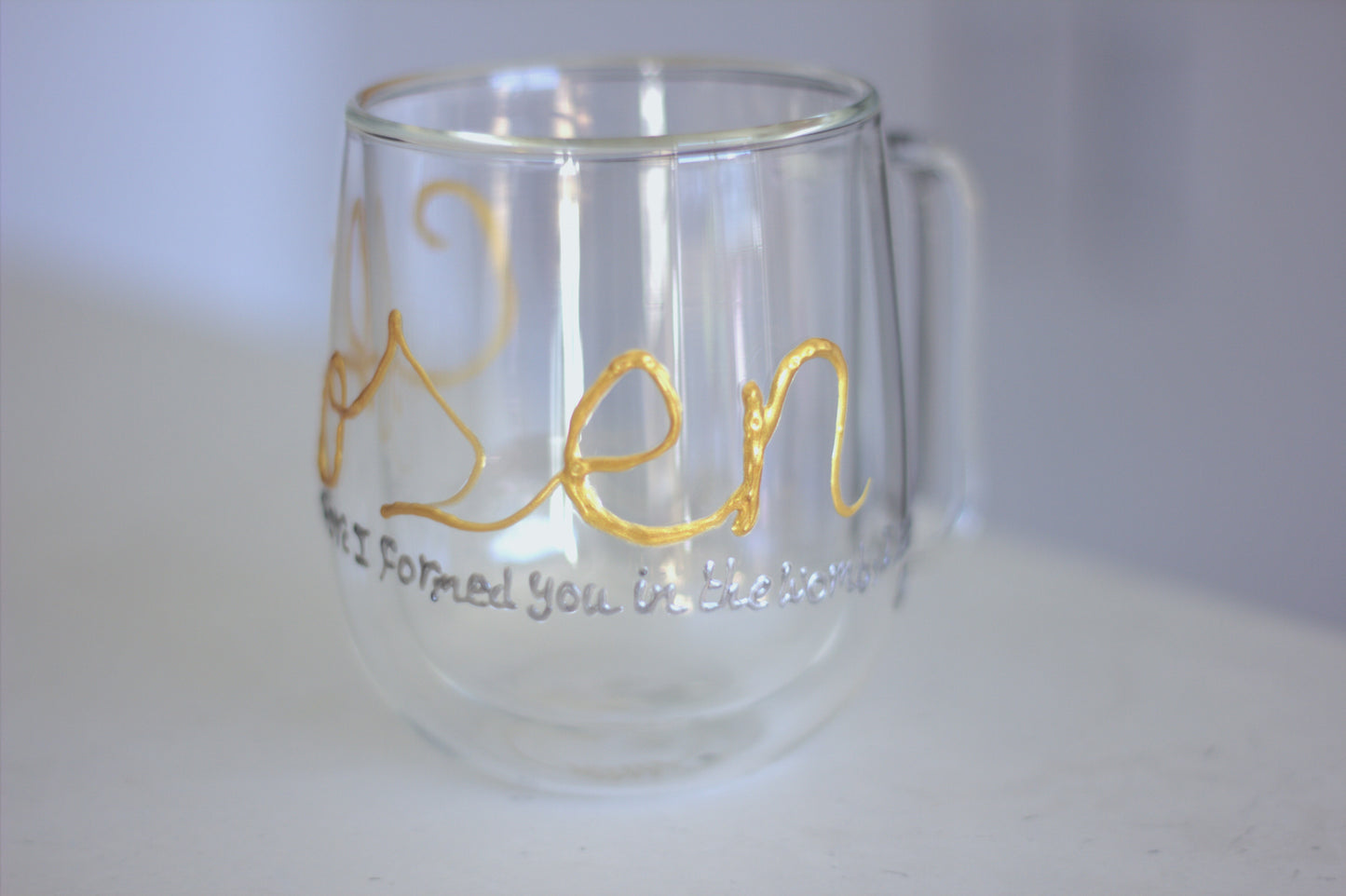 Chosen personalised hand-painted double wall glass mugs