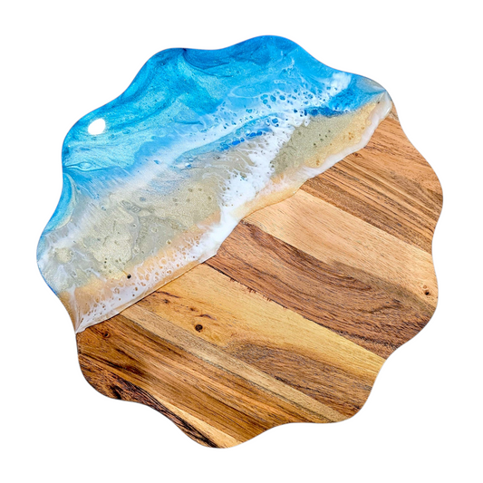Personalised ocean-themed large round grazing board set with coasters
