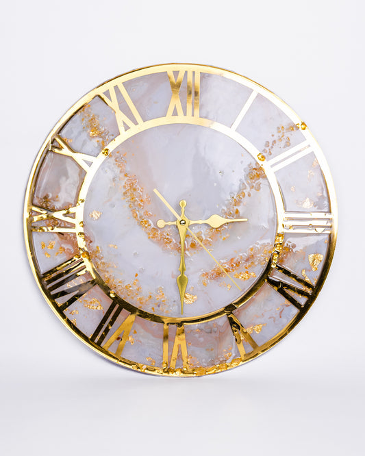 Handmade marble resin wall clock with elegant swirl design