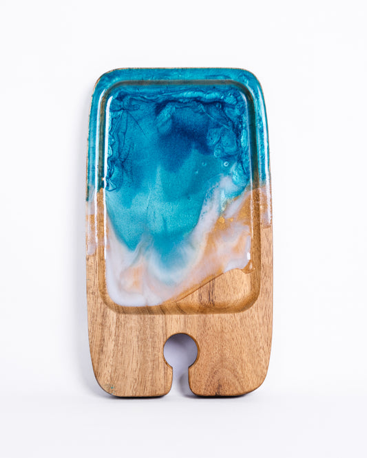 Personalised ocean-themed small grazing board and wine glass holder