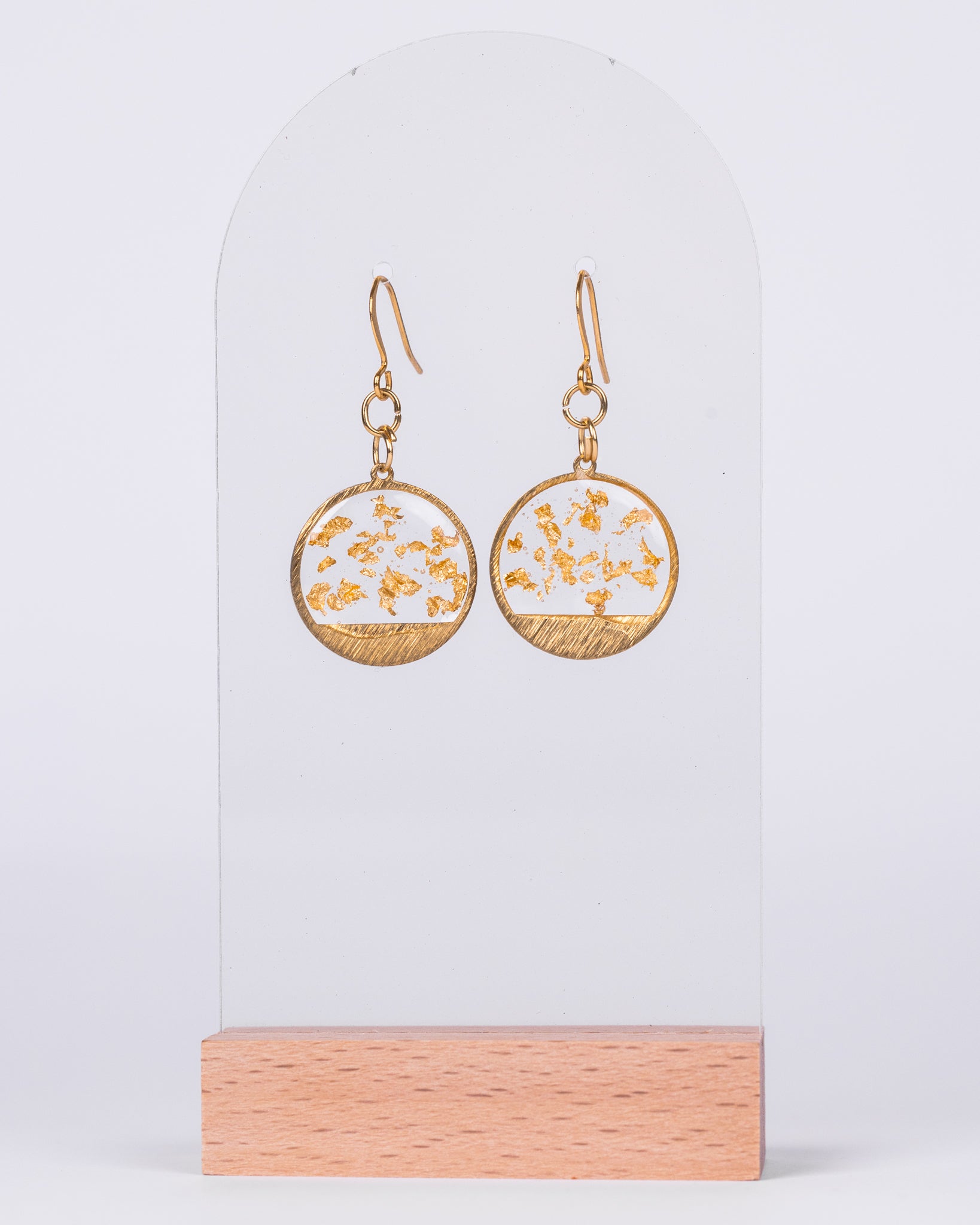 Handmade resin earrings with gold flakes – crafted in Australia"