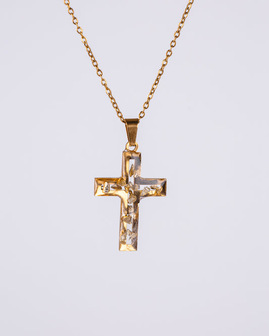 Collier croix en acier inoxydable et argent
