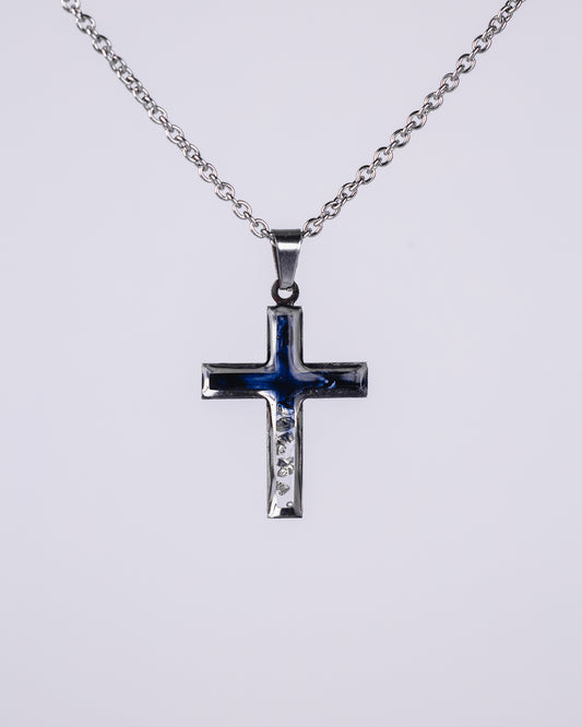Collier croix en acier inoxydable et argent