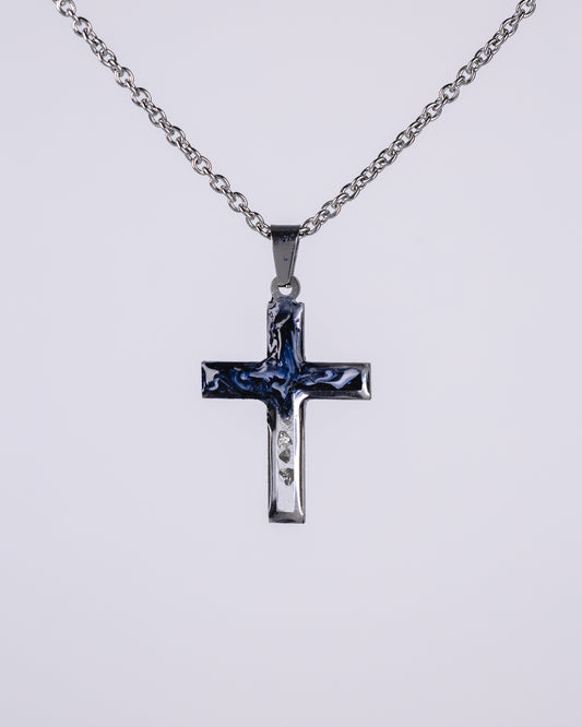 Collier croix en acier inoxydable et argent