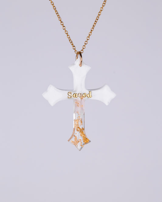 Gold-plated handmade White cross necklace