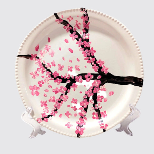 Personalised hand-painted cherry blossoms decorative plate