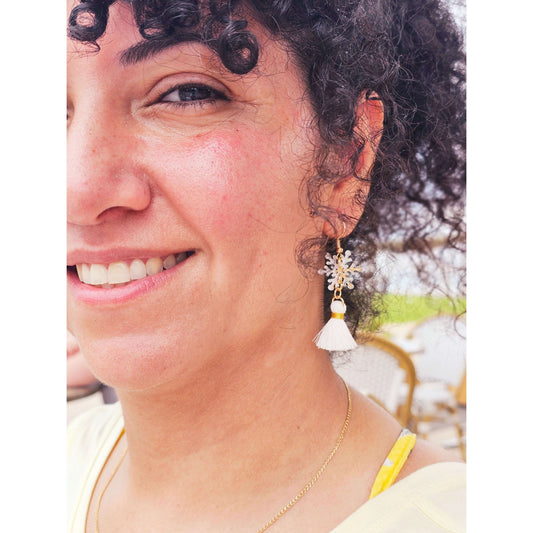 Handmade gold-plated snowflakes earringsThese one-of-a-kind hand-crafted snowflake earrings are our exclusive design. Add a touch of individuality and sophistication to your collection with these stunning white earrings.All our designs are made with a hig