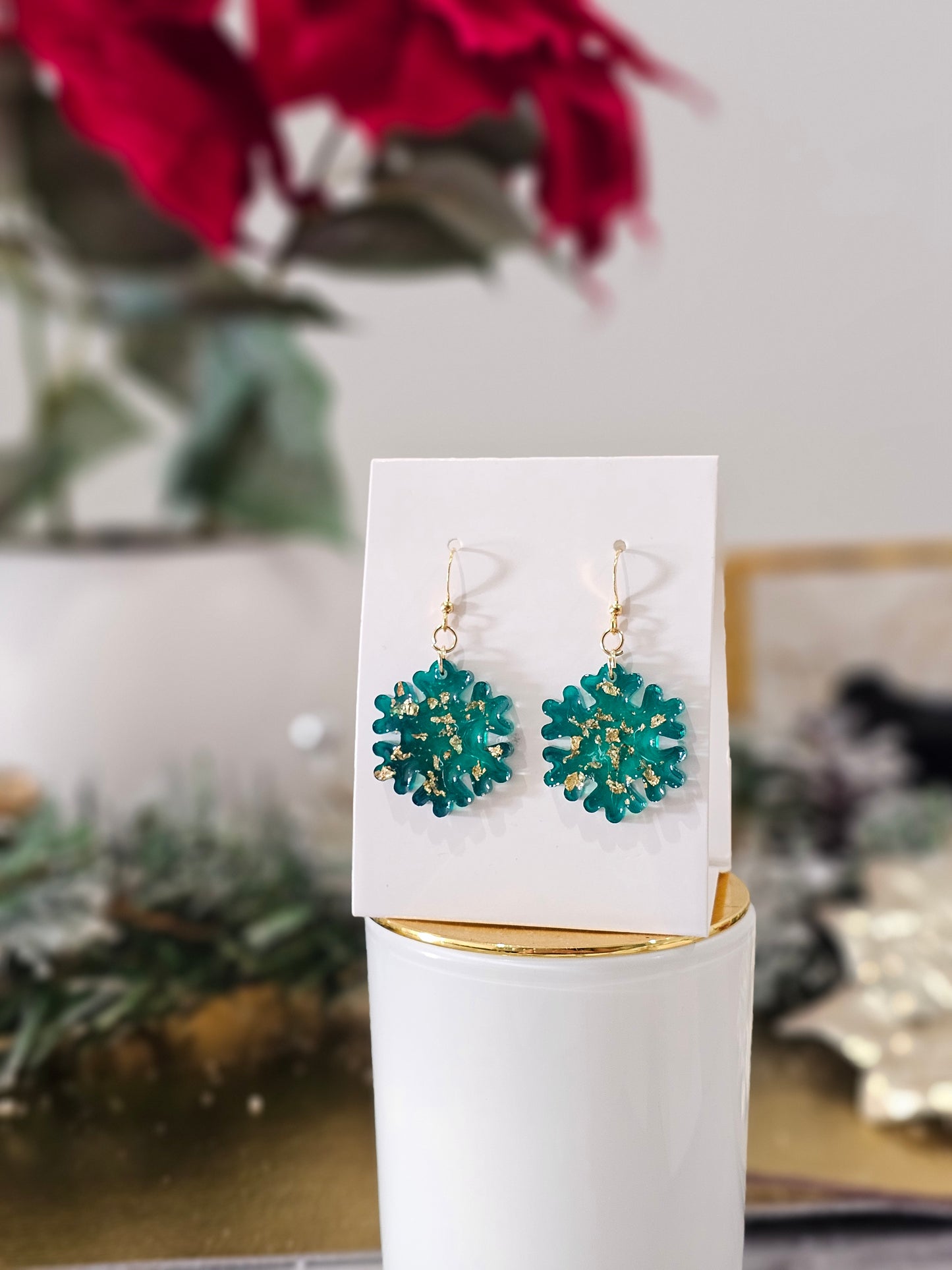 Boucles d'oreilles de Noël personnalisées faites à la main en plaqué or vert