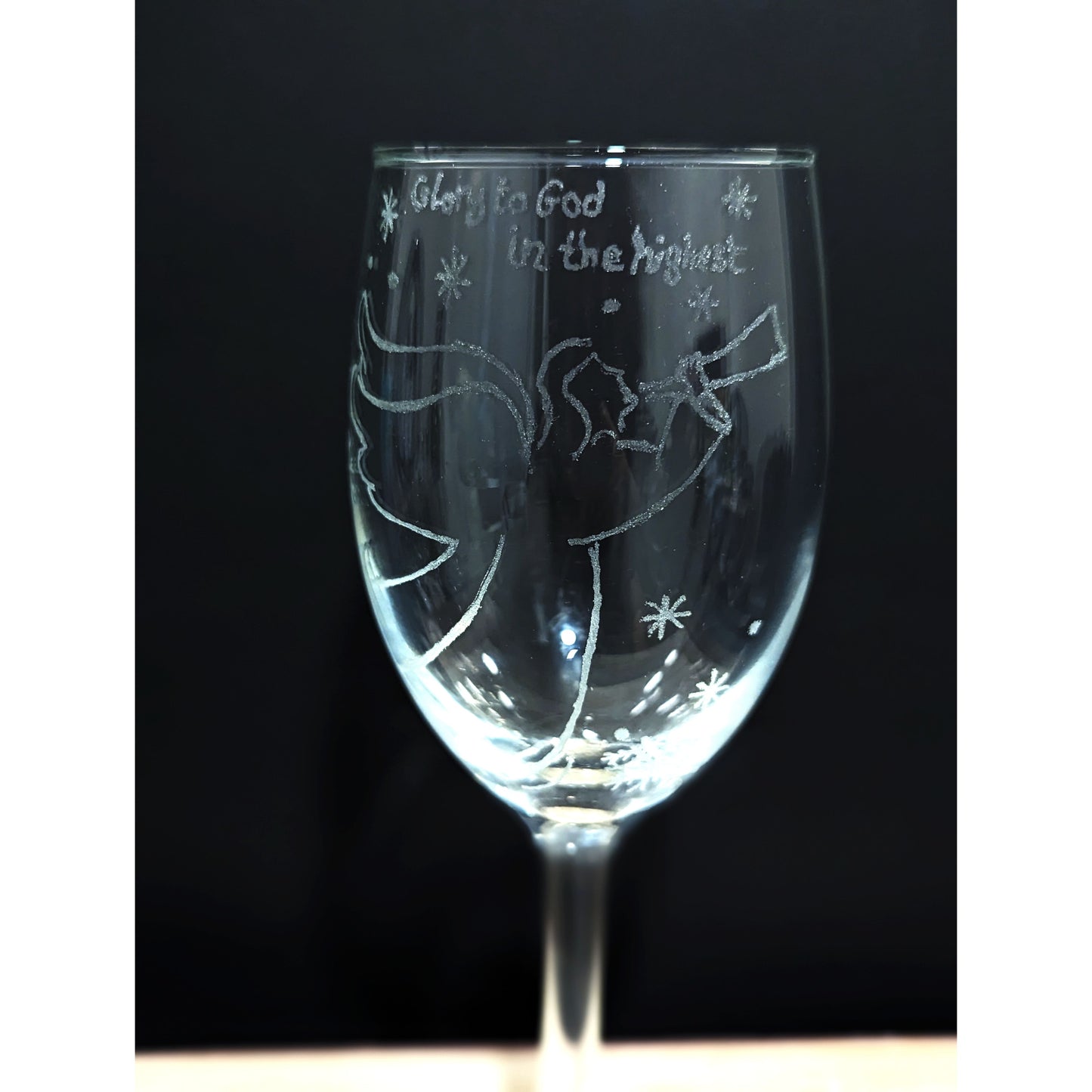 Hand-Carved Christmas Wine & Champagne Glasses