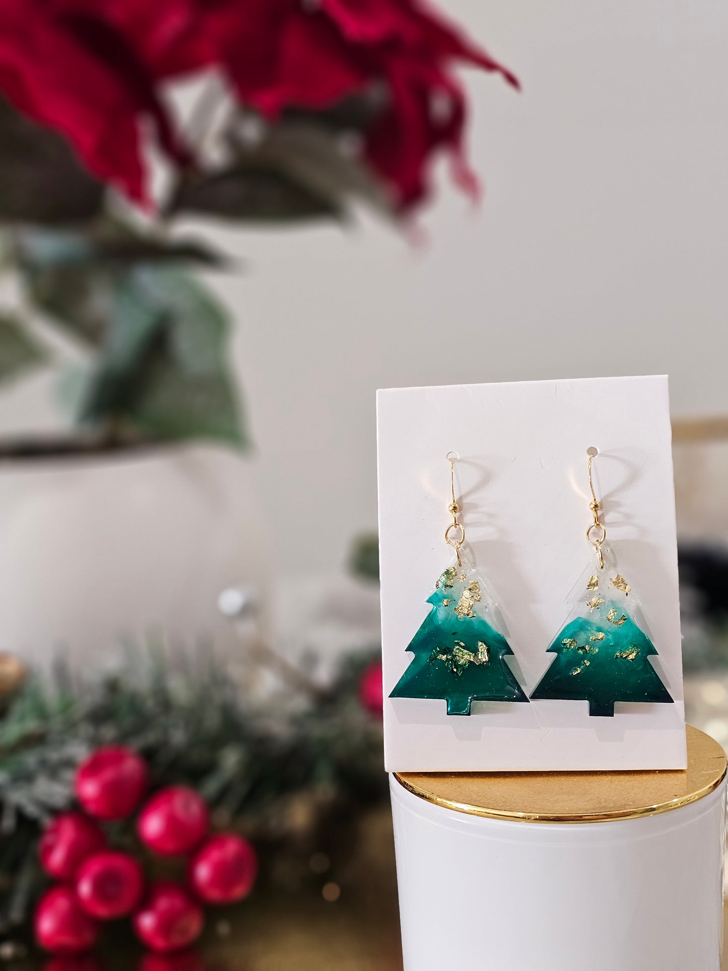 Boucles d'oreilles de Noël personnalisées faites à la main en plaqué or vert