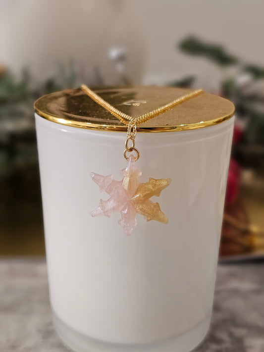 Collier flocons de neige rose et or plaqué or fait main