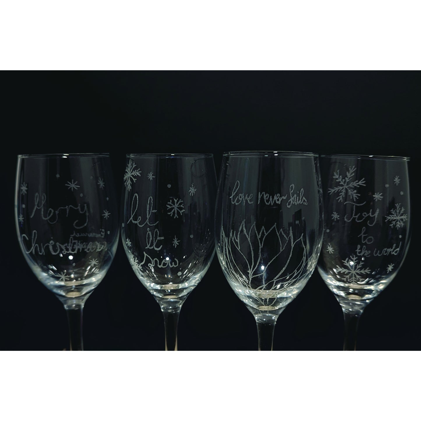 Hand-Carved Christmas Wine & Champagne Glasses