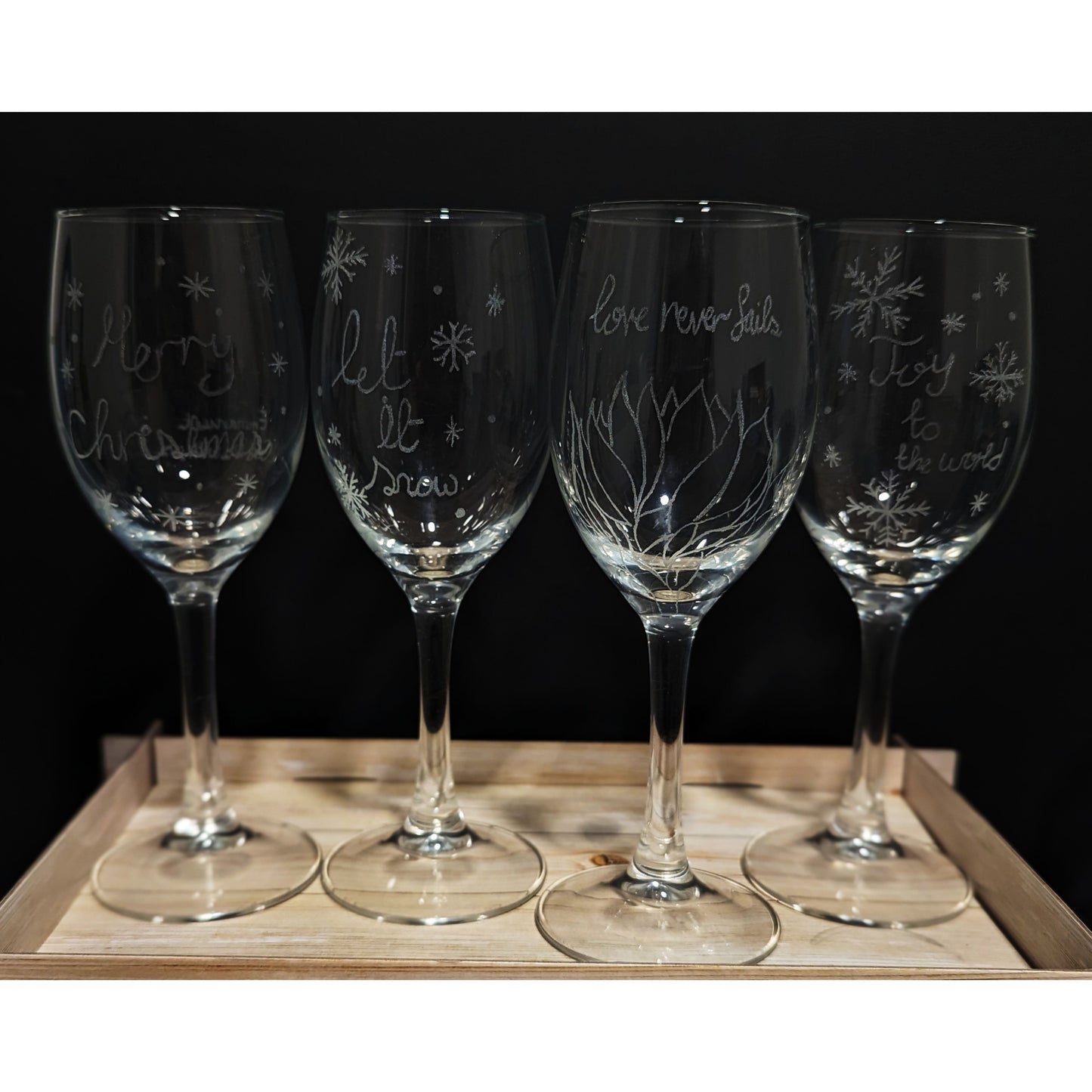 Hand-Carved Christmas Wine & Champagne Glasses
