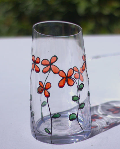 Vase en verre peint à la main personnalisé avec des fleurs rouges