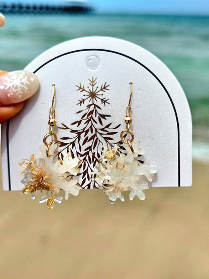 Hand-made snowflakes earringsThese one-of-a-kind hand-crafted snowflake earrings are our exclusive design. Add a touch of individuality and sophistication to your collection with these stunning white earrings. All our designs are made with a high-quality