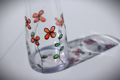 Vase en verre peint à la main personnalisé avec des fleurs rouges