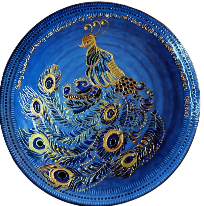 Personalised hand-painted Peacock decorative plateThis unique marvelous hand-painted art piece which happens to also be our best seller, is the perfect addition to your home if you would like to add something very special to your decor collection. This pl