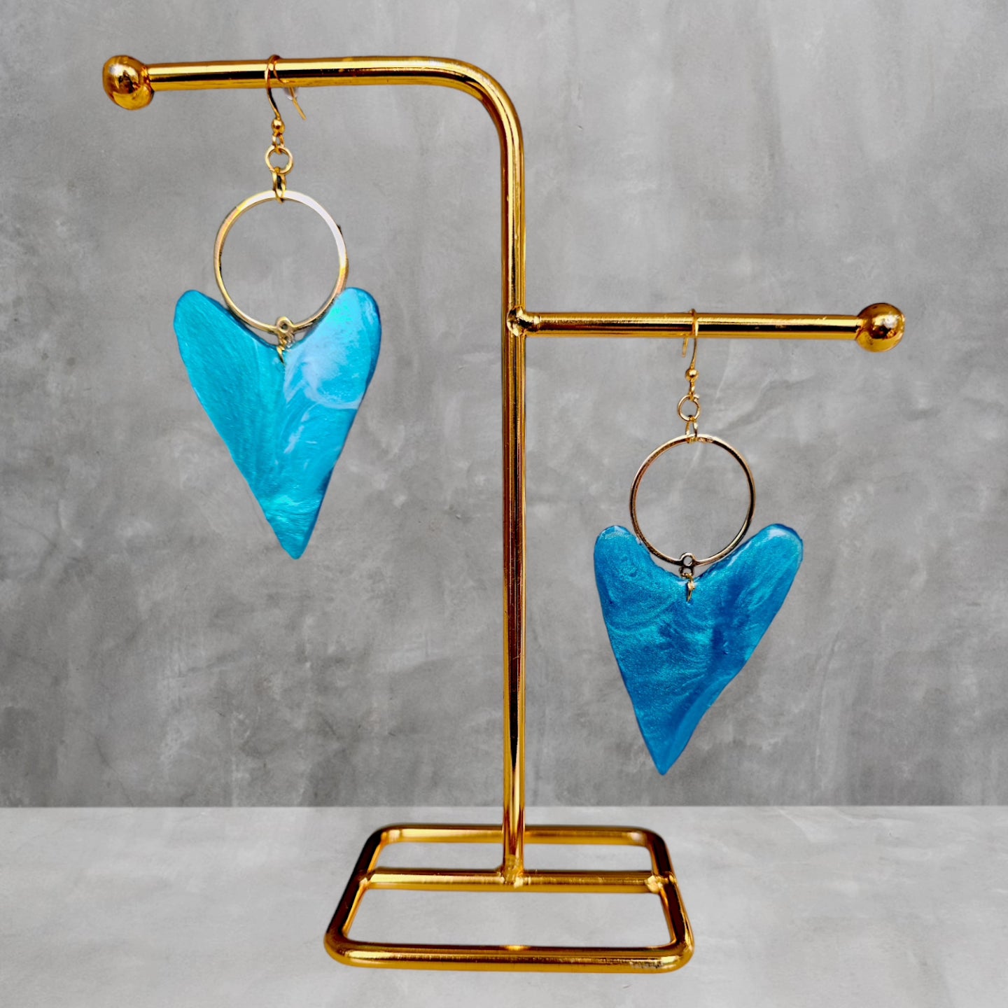 Ocean heart-shaped handmade earrings