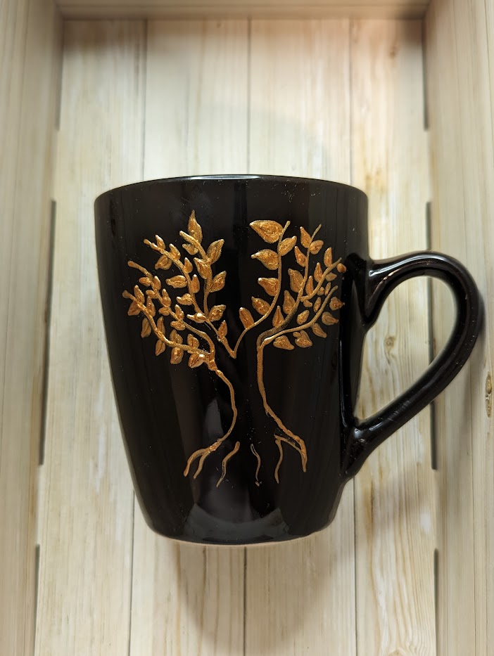 Bible verse personalised hand-painted stoneware coffee mug. Jeremiah 17:7 "Blessed is the man who trust the Lord''"Blessed is the man who trusts in the Lord, whose trust is in the Lord. He is like a tree planted by water, that sends out its roots by the s