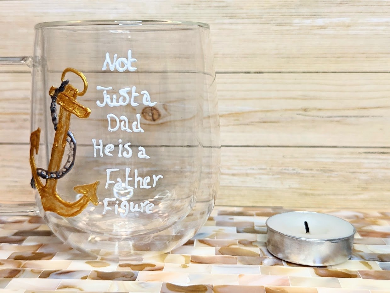 personalised hand-painted double walled glass mug for. Not just a Dad he is a Father figure. Father's Day mugThis personalised double walled glass mug is the perfect gift to show your appreciation to you Dad. Whether it is a birthday, Christmas or Father`