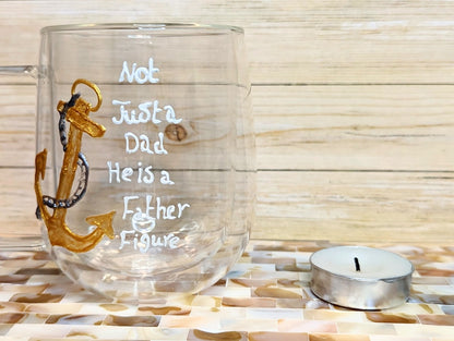 personalised hand-painted double walled glass mug for. Not just a Dad he is a Father figure. Father's Day mugThis personalised double walled glass mug is the perfect gift to show your appreciation to you Dad. Whether it is a birthday, Christmas or Father`