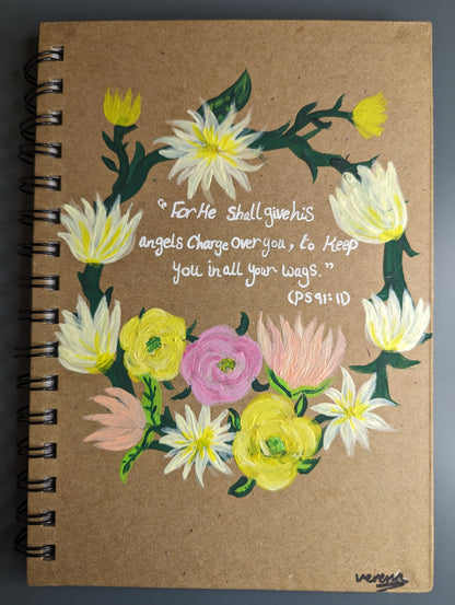 Journal personnalisé avec couronne de fleurs blanches peintes à la main 