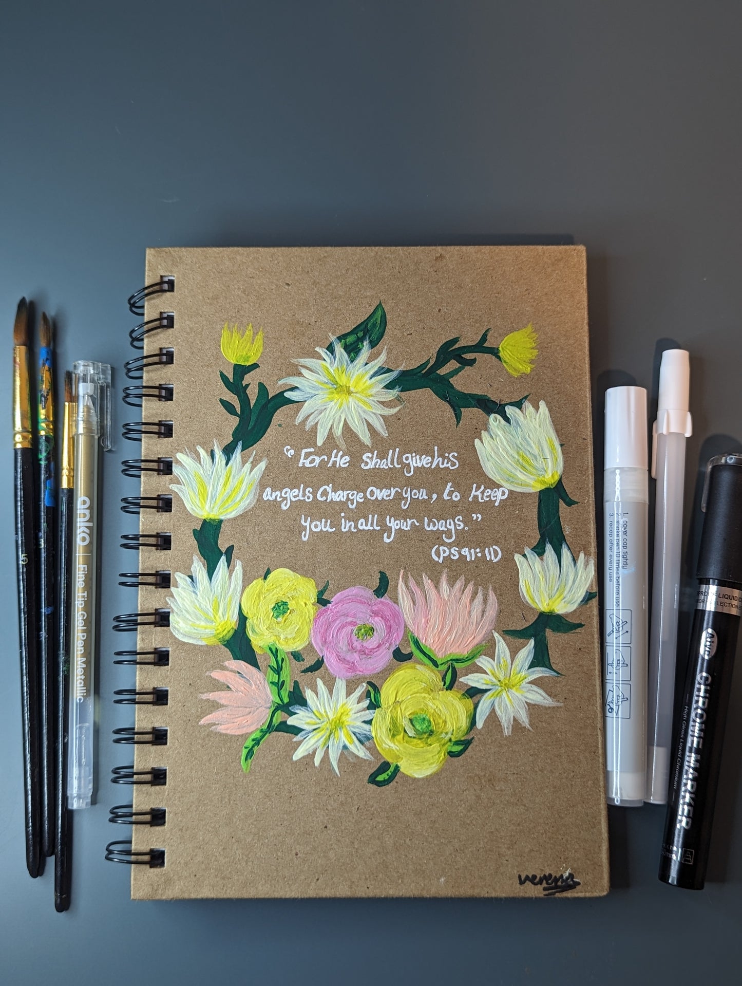 Personalised hand-painted white flower crown journal