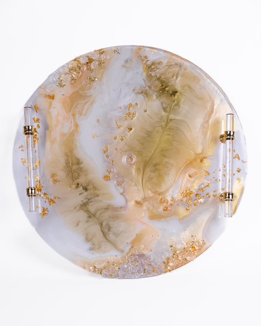 Ensemble de plateaux de service et de sous-verres en résine personnalisés faits à la main de couleur rose pâle 