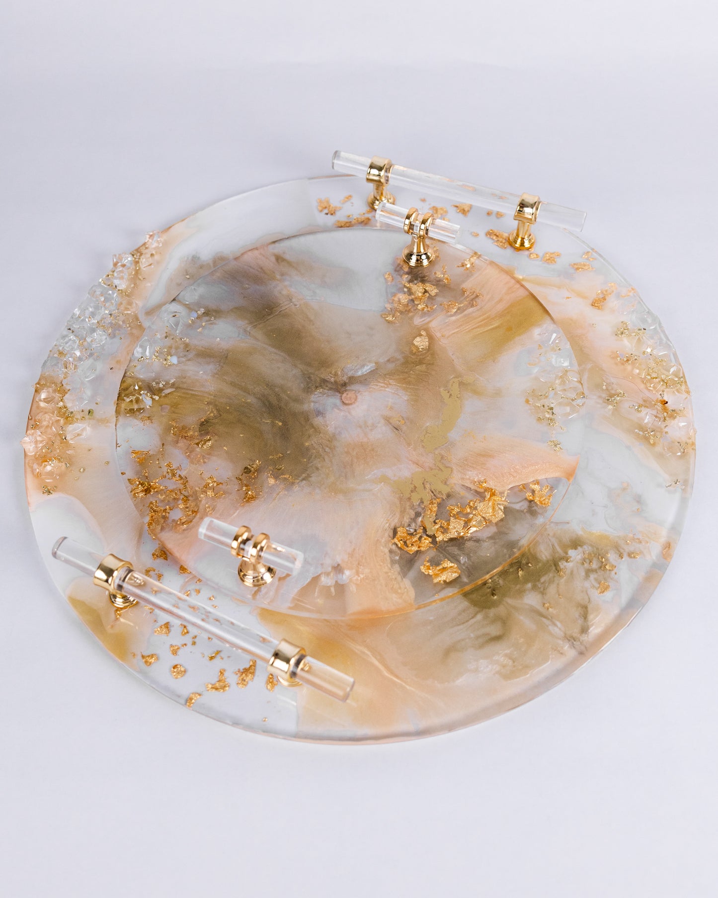 Ensemble de plateaux de service et de sous-verres en résine personnalisés faits à la main de couleur rose pâle 
