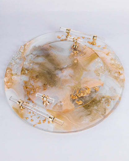 Ensemble de plateaux de service et de sous-verres en résine personnalisés faits à la main de couleur rose pâle 