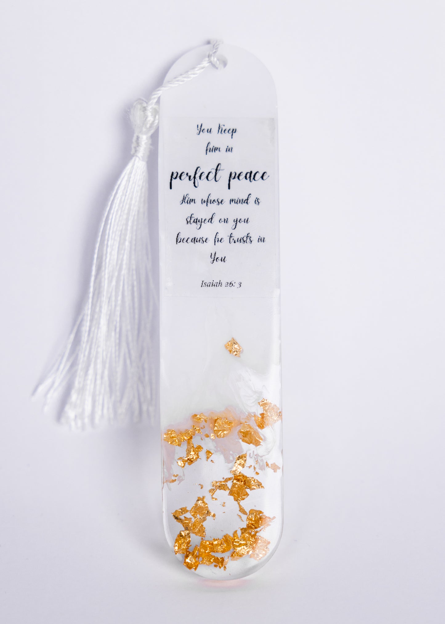 Personalised handmade white and gold bookmark