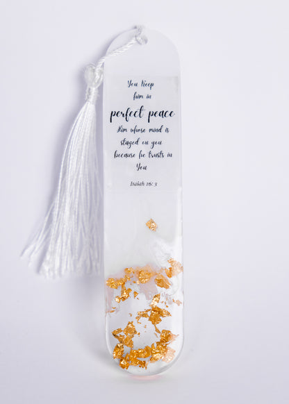 Personalised handmade white and gold bookmark