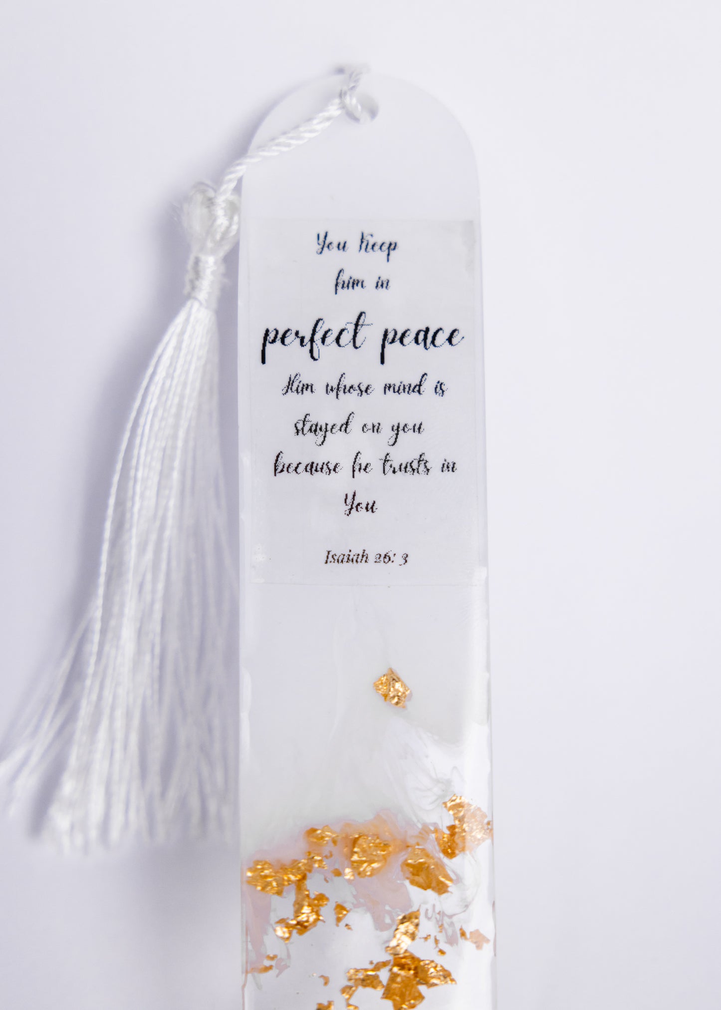 Personalised handmade white and gold bookmark