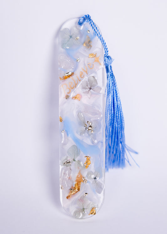 Personalised baby blue bookmarks with genuine dried flowers