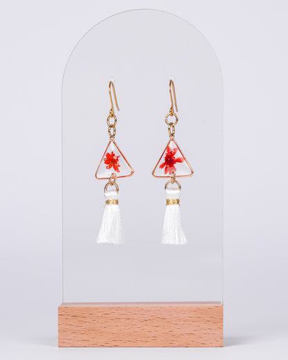 Boucles d'oreilles à pampilles en plaqué or avec fleurs rouges