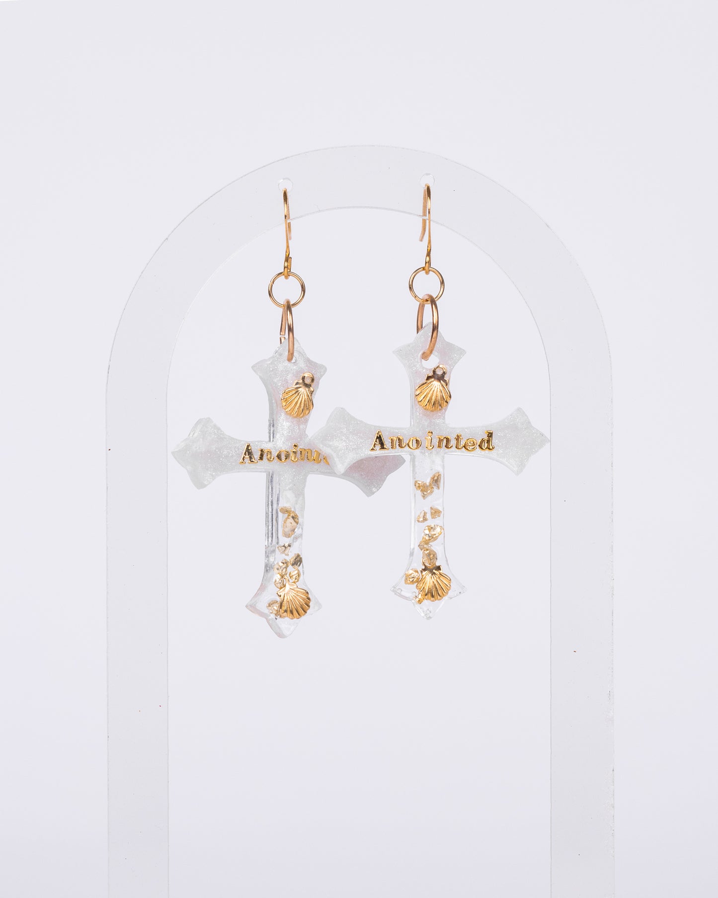 Personalised gold-plated white cross earrings