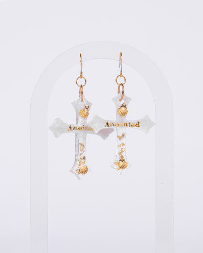 Personalised gold-plated white cross earrings