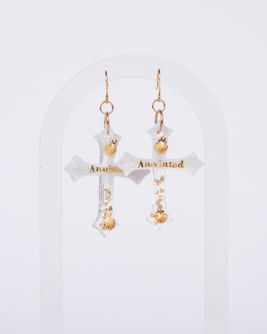 Personalised gold-plated white cross earrings