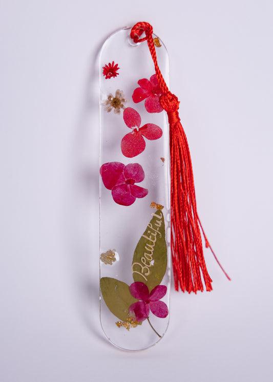 Personalised bookmark with genuine red flowers