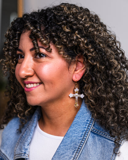 Personalised gold-plated white cross earrings