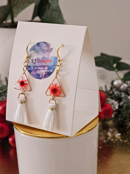 Gold-Plated red flowers Christmas earrings
