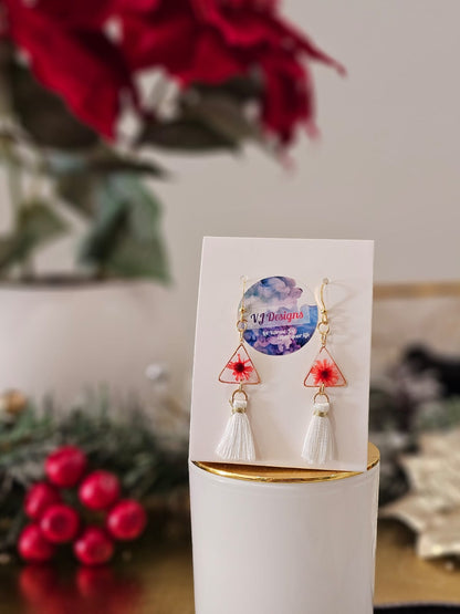 Gold-Plated red flowers Christmas earrings