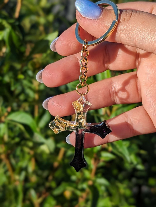 Personalised handmade black cross keychains