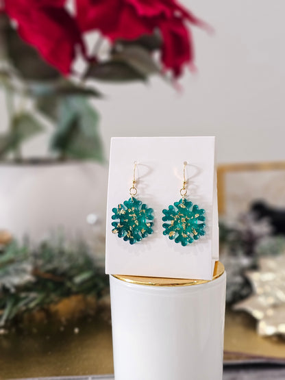 Personalised handmade green gold-plated Christmas earrings