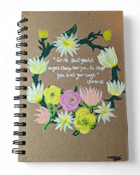 Journal personnalisé avec couronne de fleurs blanches peintes à la main 