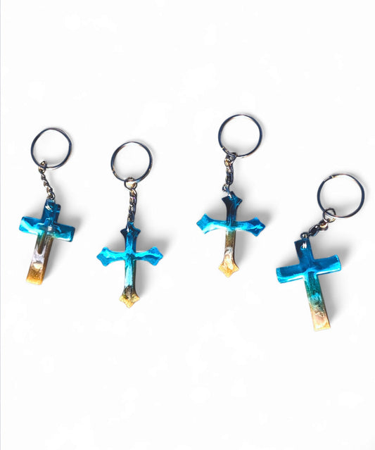 Porte-clés en forme de croix faits main sur le thème de l'océan