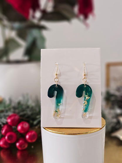 Personalised handmade green gold-plated Christmas earrings