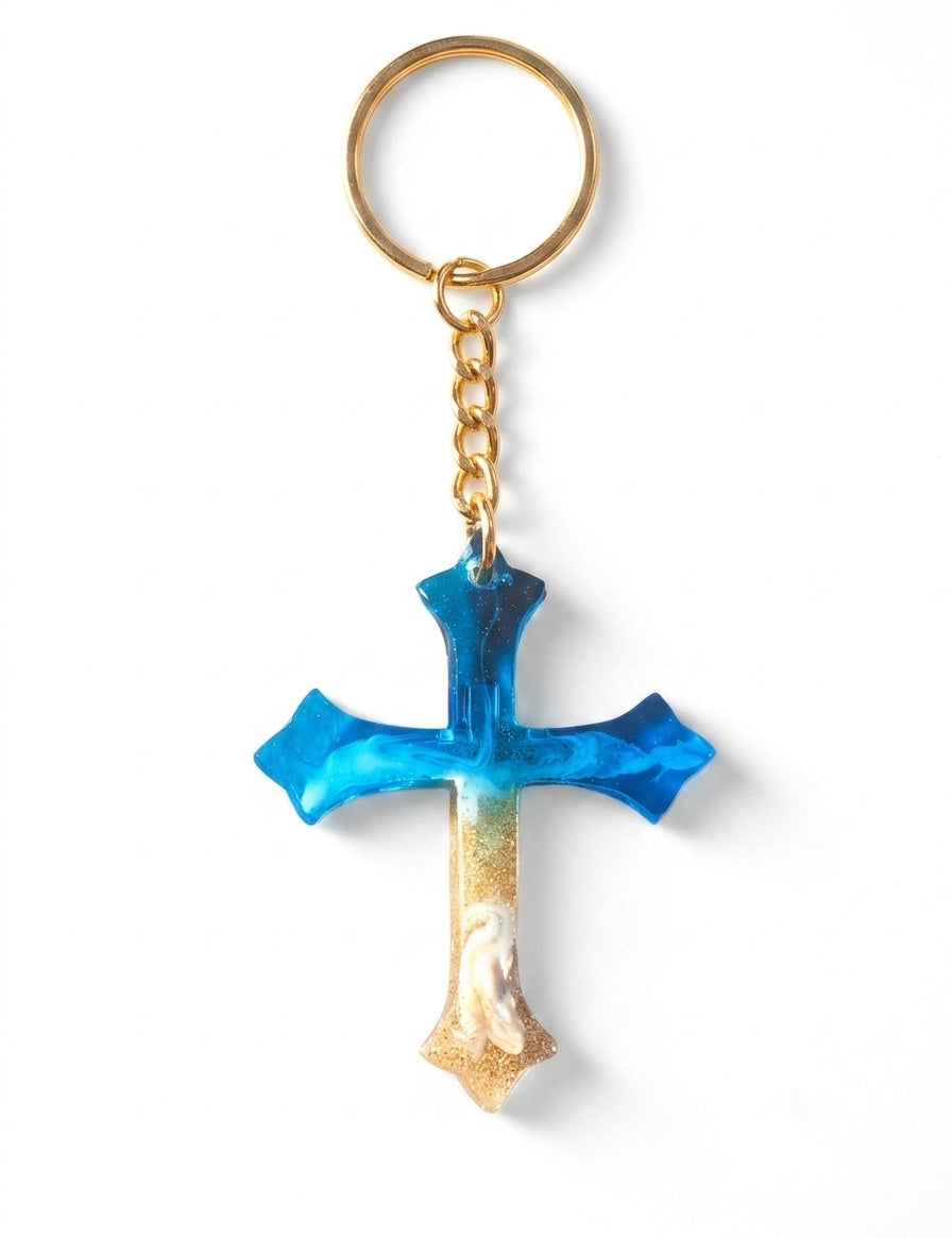Ocean-themed handmade cross keychains